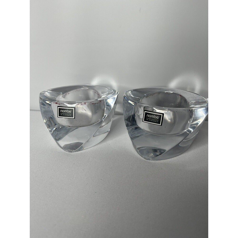 Nambe Lead Crystal Tea Light Holder Made in Slovenia -Pair Good Condition Candle
